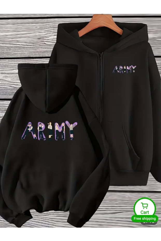 Bts Army Printed Hoodie Sweatshirt with Zipper 100% Cotton | Supriz with a Gift