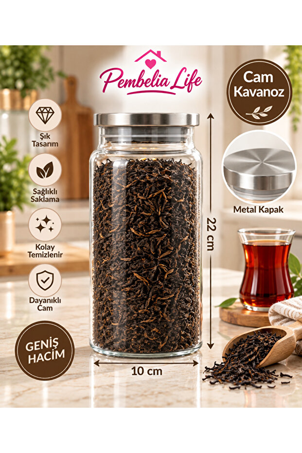 Single metal lid glass 1300 cc legume tea sugar coffee food storage jar