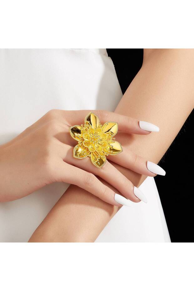 Gold and Copper Plated Flower Bridal Engagement Ring, Modern Islamic Design