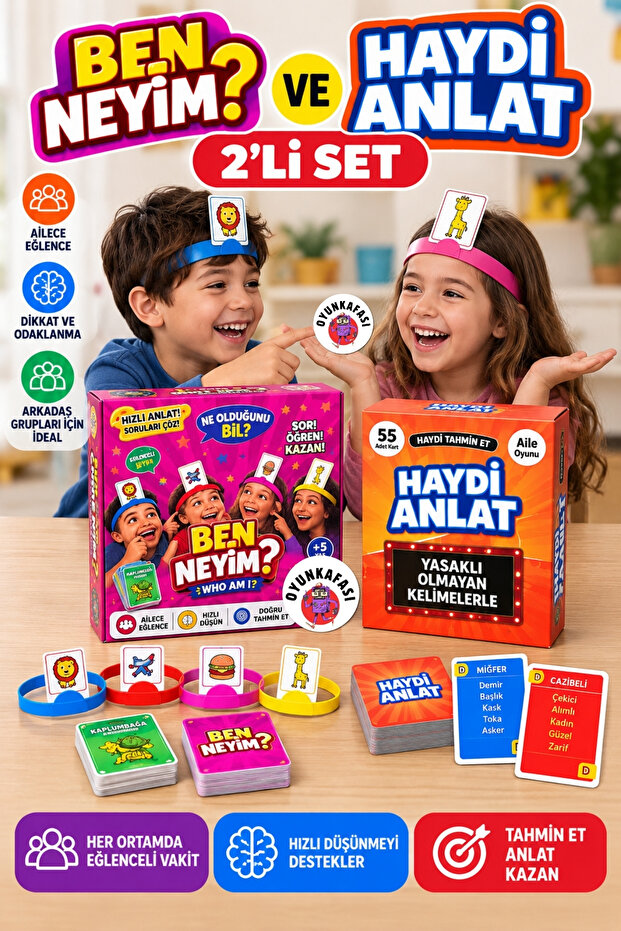 2-Pack What Am I and Tell Me What I Am 2-Pack Family Game Set – Guessing Word Telling Fun Game