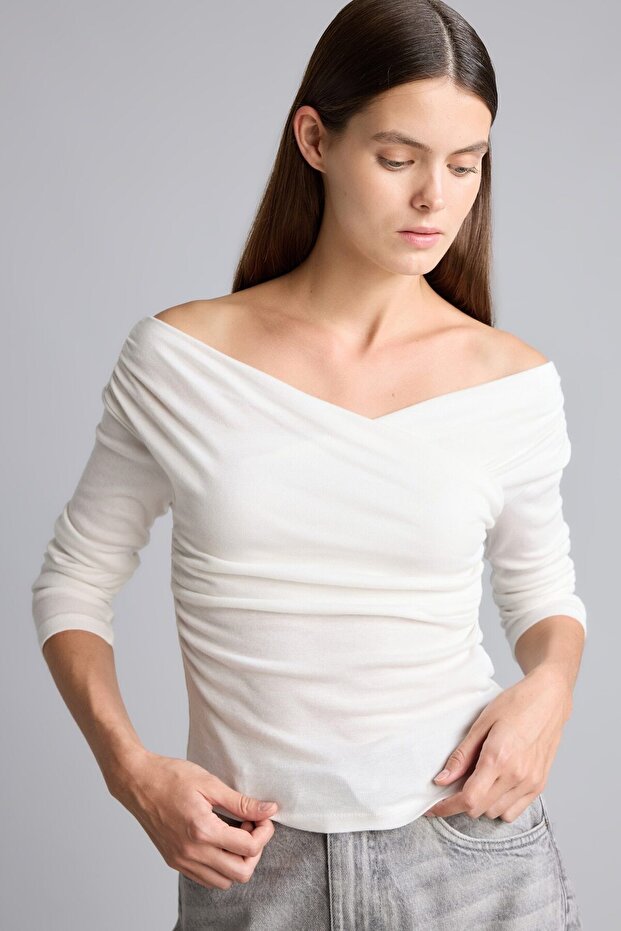 Slim Fit Wrap Collar Ribbed Long Sleeve T-Shirt G7805Ax26Au
