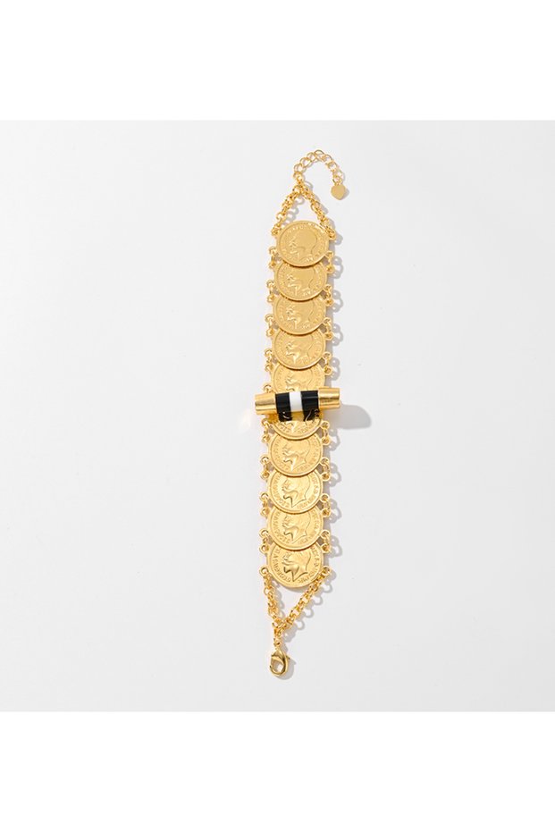 Elegance Gold Plated Coin Charm Beaded Bracelet for Festivals Weddings Beach Parties & Daily Wear-Trendy Islamic Design