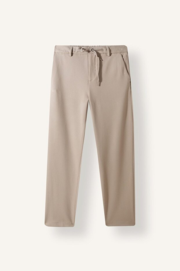 Regular Fit Zippered Elastic Waist Flat Leg Trousers with Pockets H1270Ax26Au