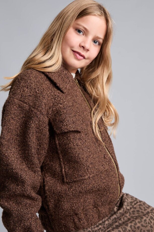 Anti-Wrinkle Jacket with Collar and Zipper Pockets, Cashmere Jacket Coat for Girls H3100A826Au