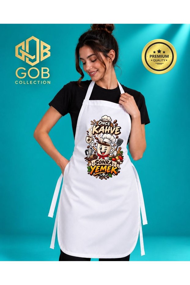 Unisex Printed Kitchen Apron Cook Chef Apron Women Men White Apron-7
