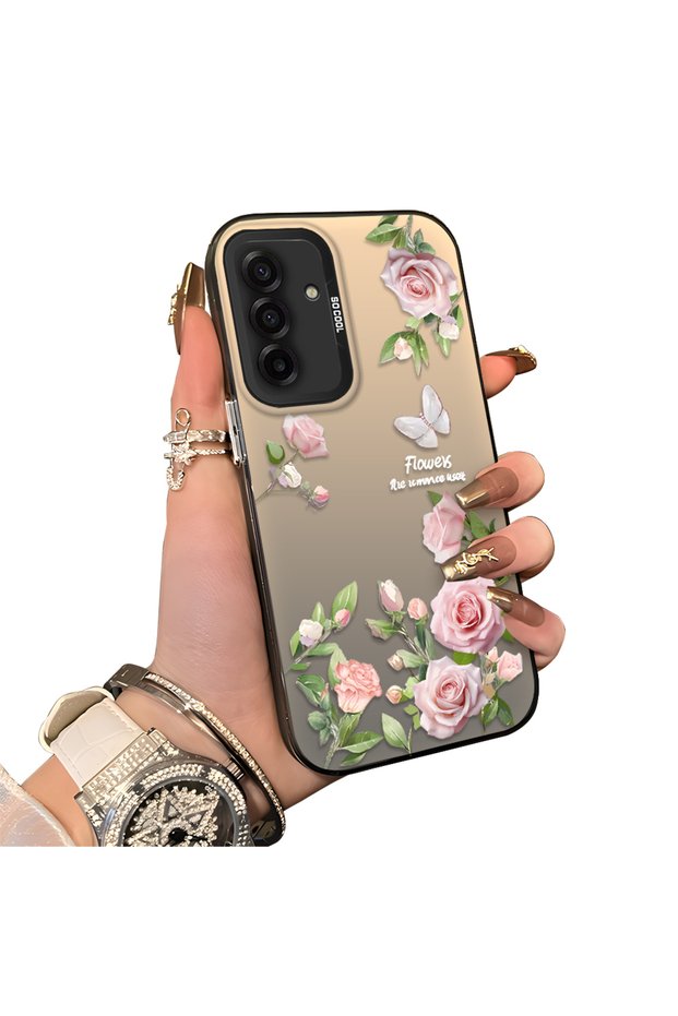 Samsung Galaxy A17 4G/5G Compatible Elegant Pink Rose Butterfly Case, Slim Structure Perfectly Fits the Phone