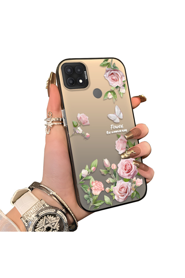 Oppo A15/A15S Compatible Elegant Pink Rose Butterfly Case, Slim Structure Fits Perfectly on the Phone