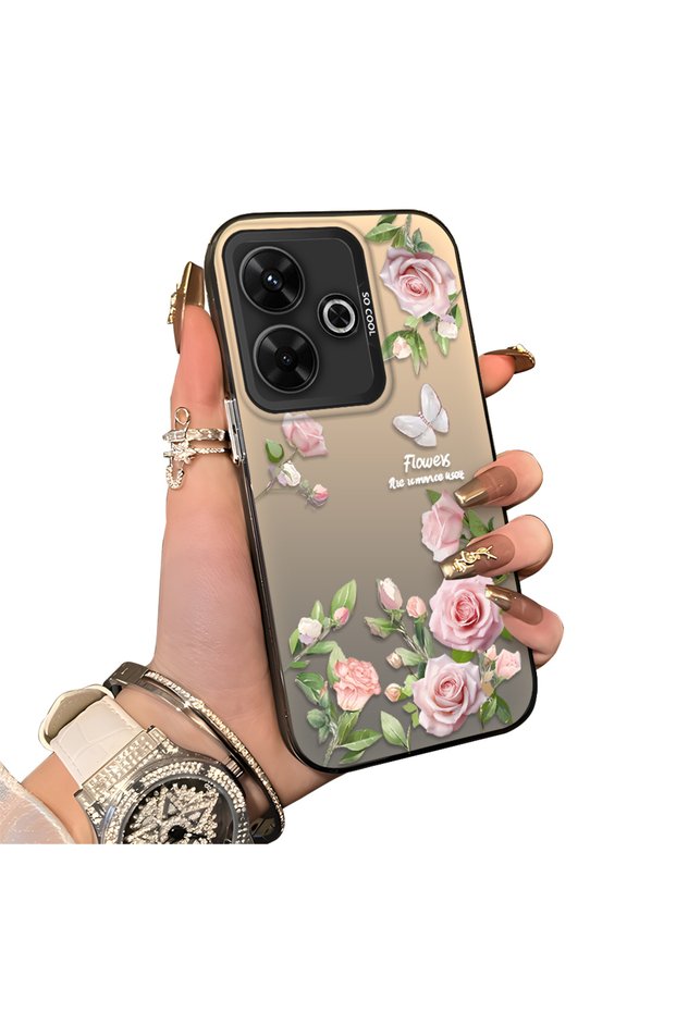 Poco M6 4g Compatible Elegant Pink Rose Butterfly Case, Slim Structure Perfectly Fits the Phone