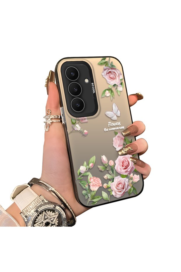 Samsung Galaxy S25 Fe Compatible Elegant Pink Rose Butterfly Case, Slim Structure Perfectly Fits the Phone