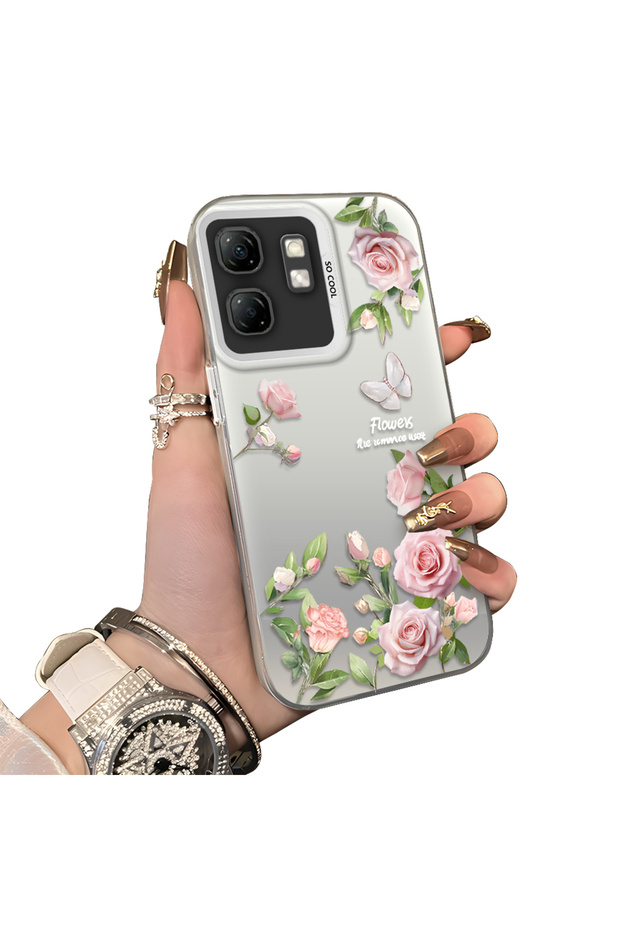 Infinix Smart 9 Compatible Elegant Pink Rose Butterfly Case, Slim Structure Perfectly Fits the Phone