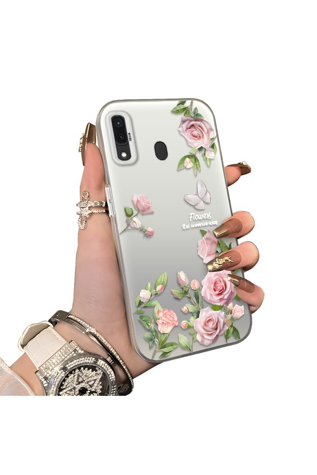 Samsung Galaxy A30/A20 Compatible Elegant Pink Rose Butterfly Case, Slim Structure Fits the Phone Perfectly