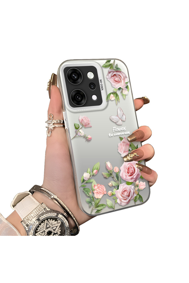 Oppo Reno14 Pro Compatible Elegant Pink Rose Butterfly Case, Slim Design Perfectly Fits the Phone