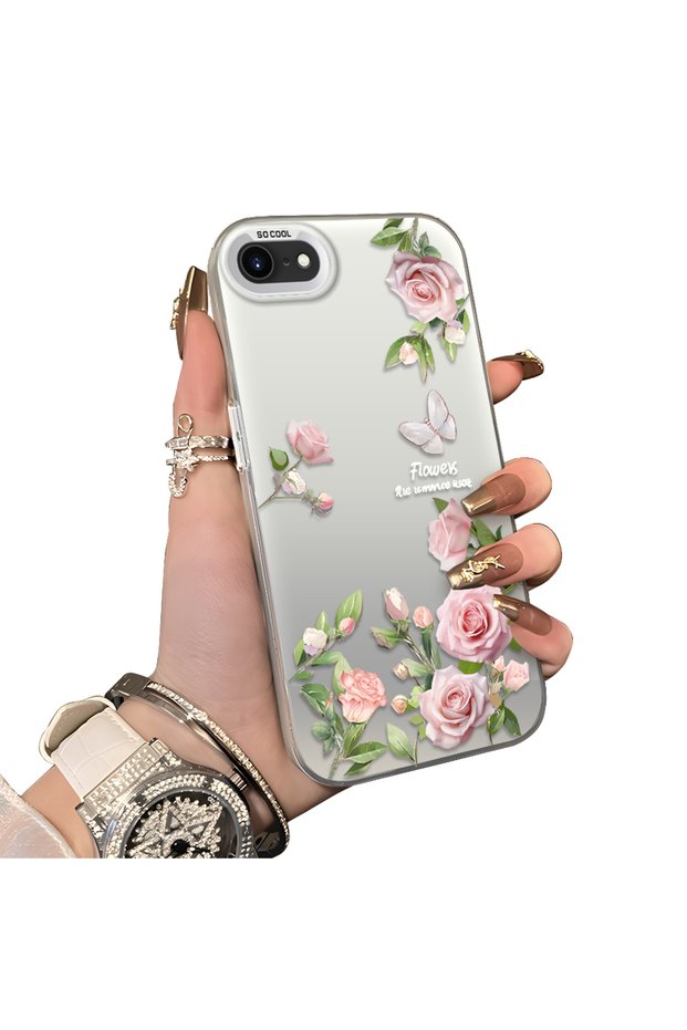 Elegant Pink Rose Butterfly Case Compatible with iPhone 7/8/Se 2020 2022, Slim Structure Fits Phone Perfectly