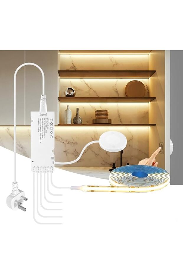 12V COB LED Strip Lights, 1M Warm White LED Light Strips with Touch & Hand-Sweep Dimmer Switch, 320