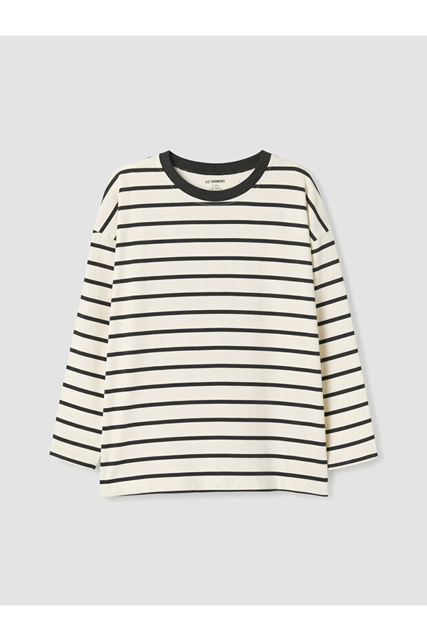 Vizyon New Season Anthracite Crew Neck Striped Boys' T-Shirt