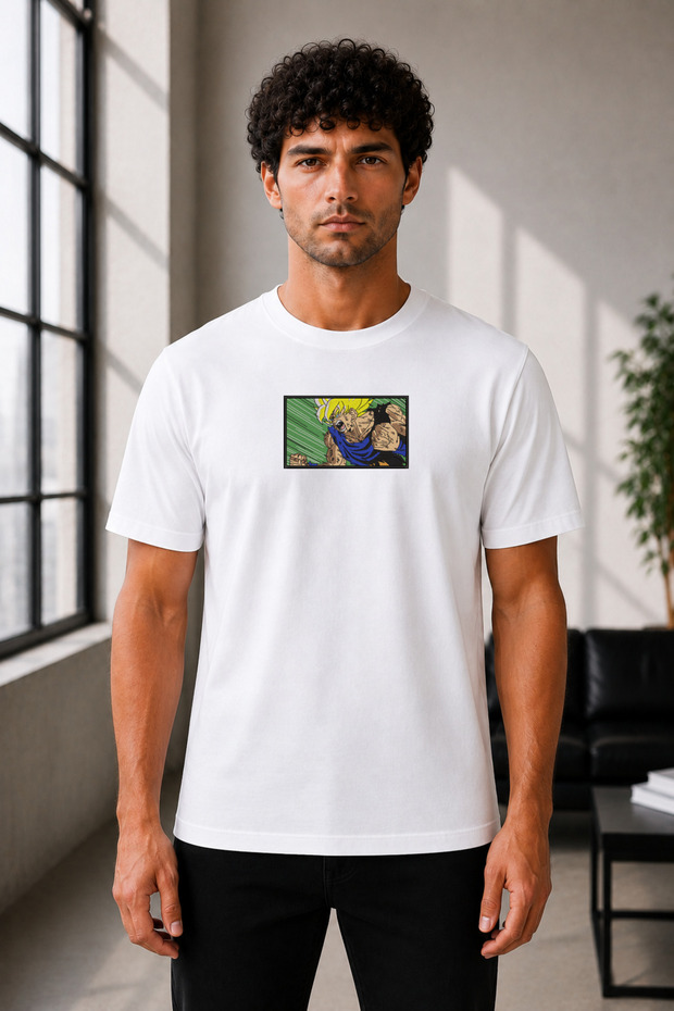 Unisex Oversize Dragon Ball Z Super Saiyan Goku Embroidered T-Shirt 100% Cotton