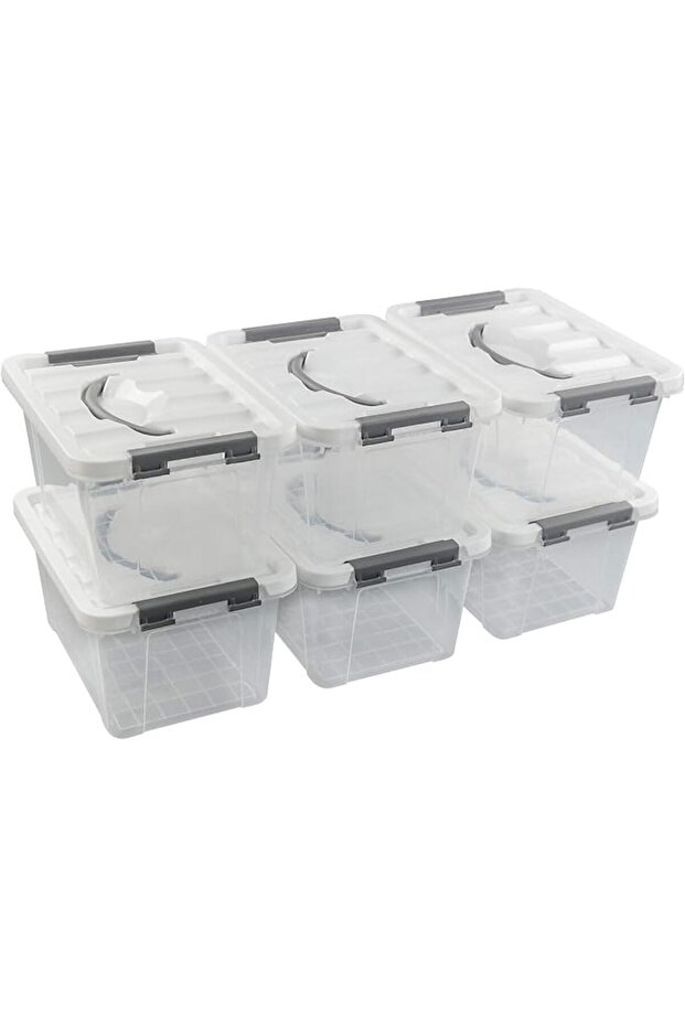 5L Clear Latch Storage Boxes, Plastic Box with Lid, 6 Packs