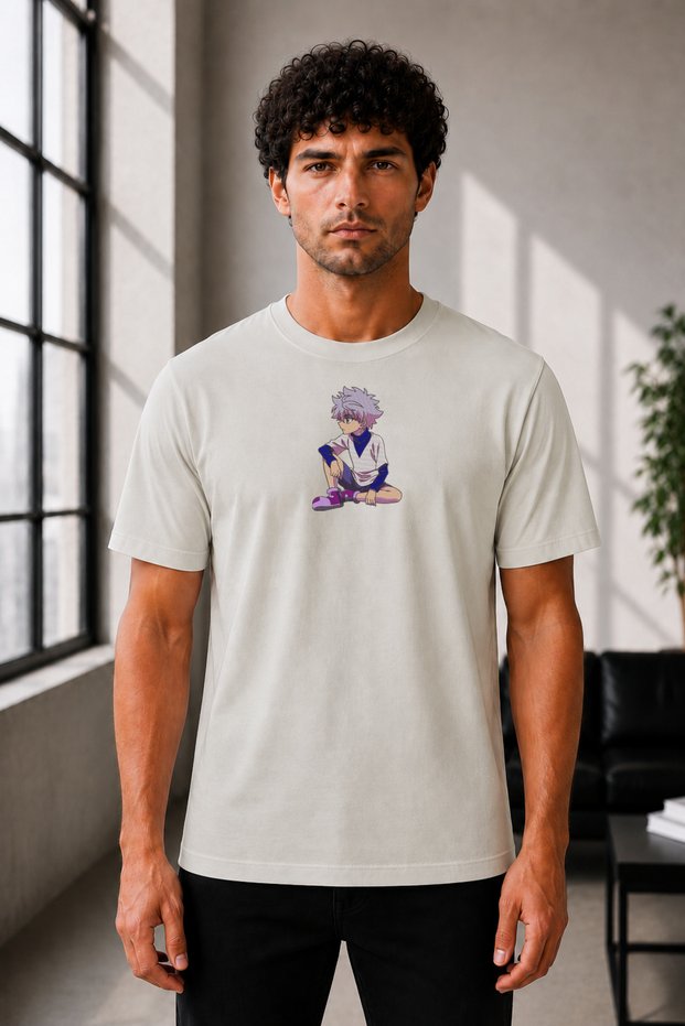 Unisex Oversize Hunter X Hunter Killua Zoldyck Embroidered Anime T-Shirt 100% Cotton