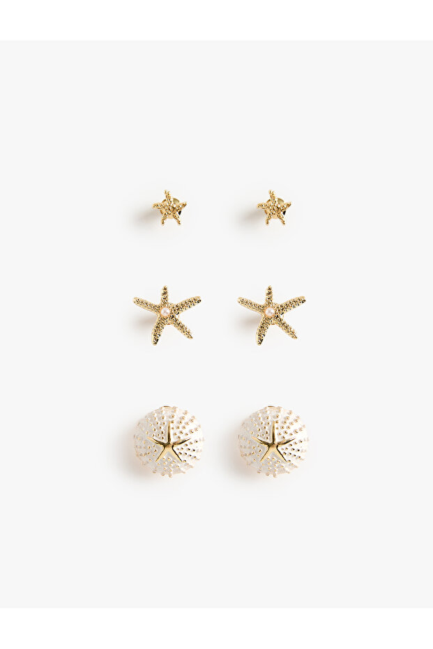 Set of 3 Pearl Detailed Starfish Earrings