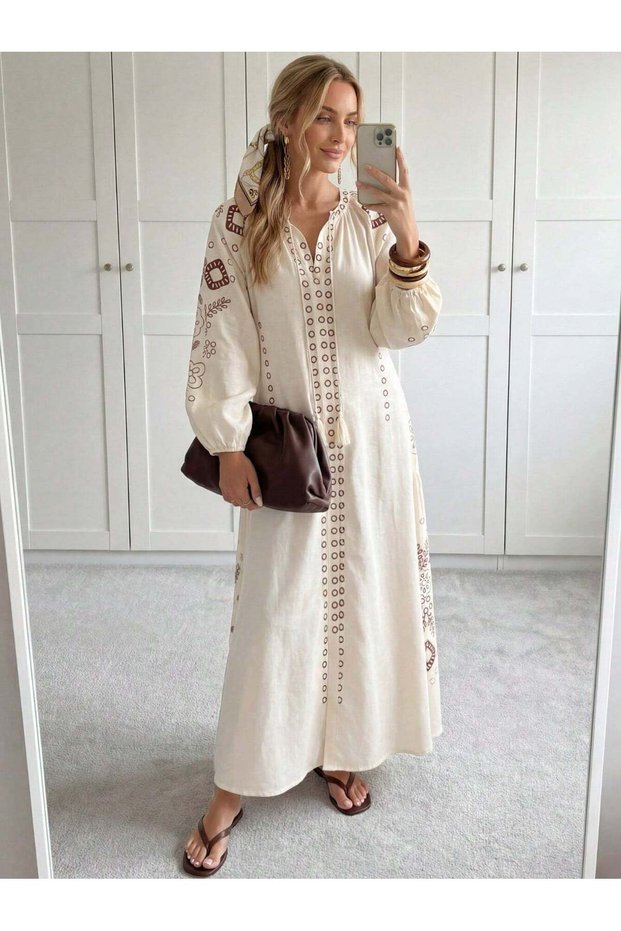 Rochie maxi, bej - L