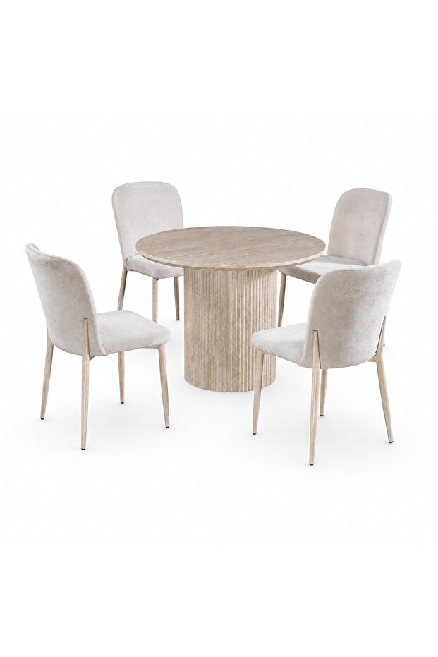 Round Marble Alternative Dining Table Set 4 Chairs