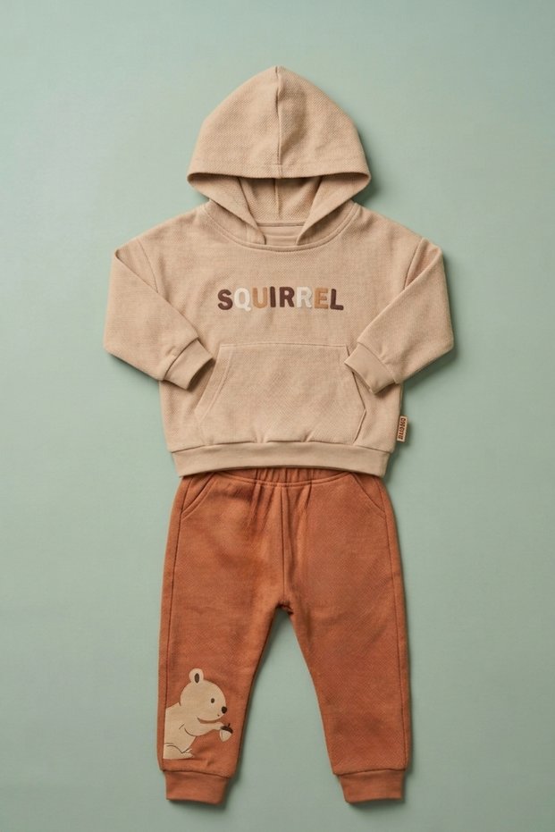 Baby Boy Squirrel Themed Back Print Sweatshirt and Sweatpants 2-Piece Set