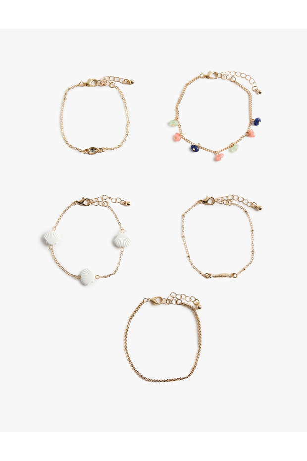 Set of 5 Beaded Detailed Chain Bracelets
