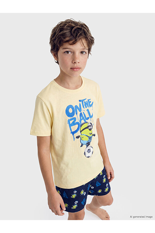 Lcw Kids Yellow Printed Boy's Shorts Pajama Set