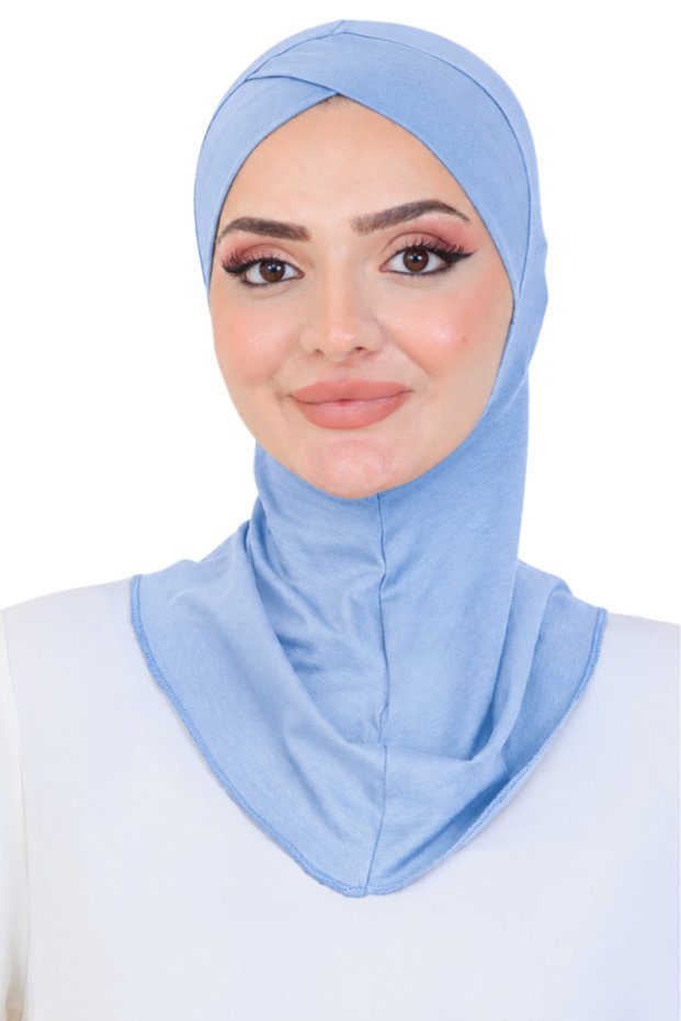 Cross Front Design Women's Sport Ready Turban Stretchy One Piece Headscarf Light Blue