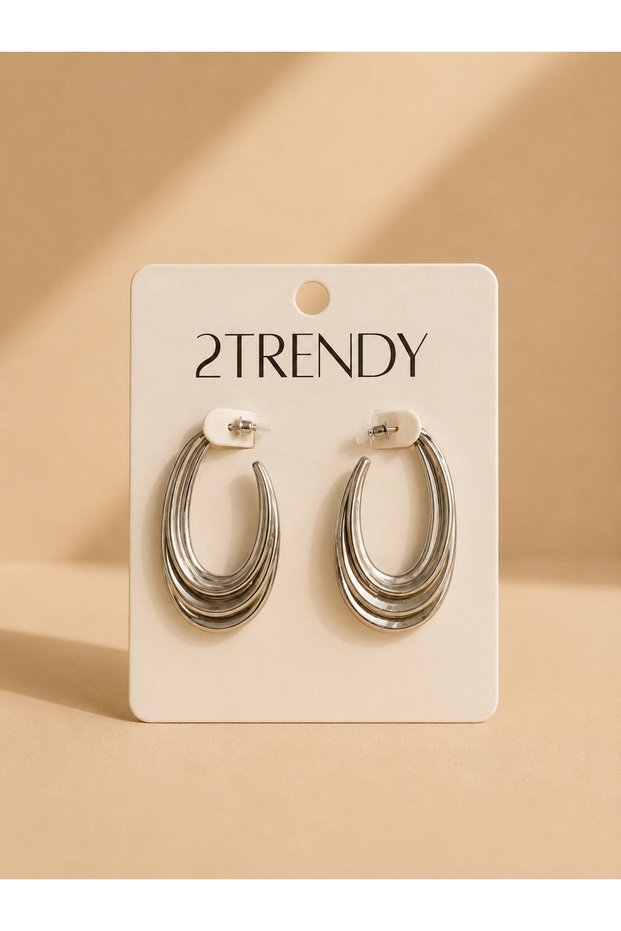 Women's Round Rectangular Multi Gradient Line Earrings - Silver