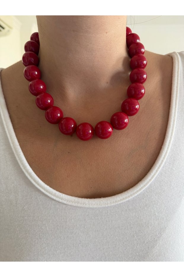 Cherry Color Acrylic Bead Women's Necklace