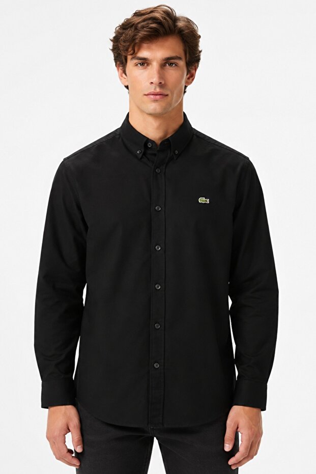 Mens Slim Fit Black Shirt Slim Fit Cotton Men's Shirt Black