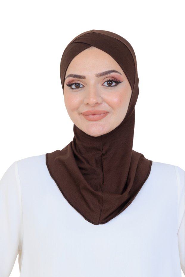 Cross Front Design Women's Sport Ready Turban Stretchy One Piece Headscarf Brown