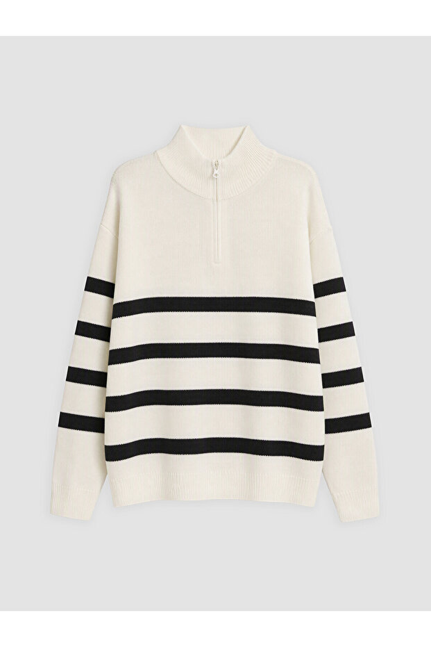 Lcw Kids Ecru High Collar Boys' Knit Sweater