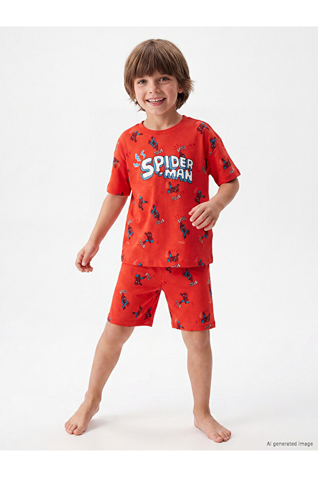 Lcw Kids Red Spider-Man Printed Boys' Shorts Pajama Set