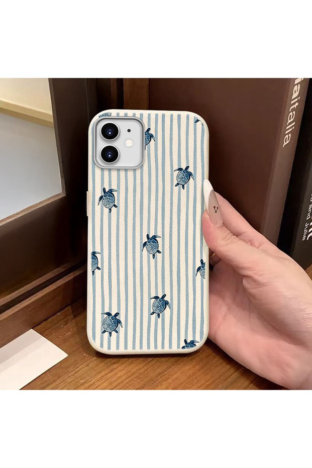 iPhone 12/12 Pro Compatible White Leather Textured Silicone Protects Camera Shock-Absorbing Baby Turtle Pattern Case