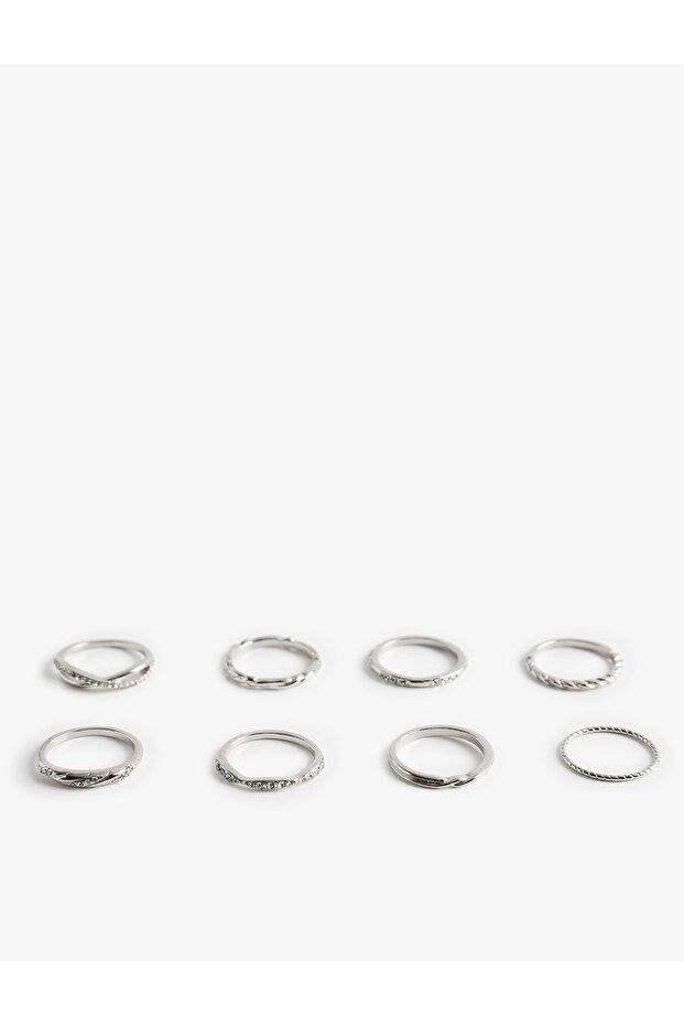 Stoned Steel Mixed 8-Piece Ring Set