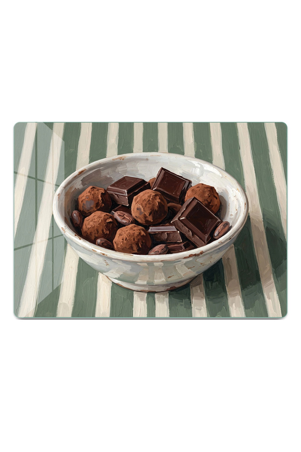 Rustic Gouache Truffle Chocolate Plate Patterned Glass Cutting Board and Presentation Tray 25 X 35 cm