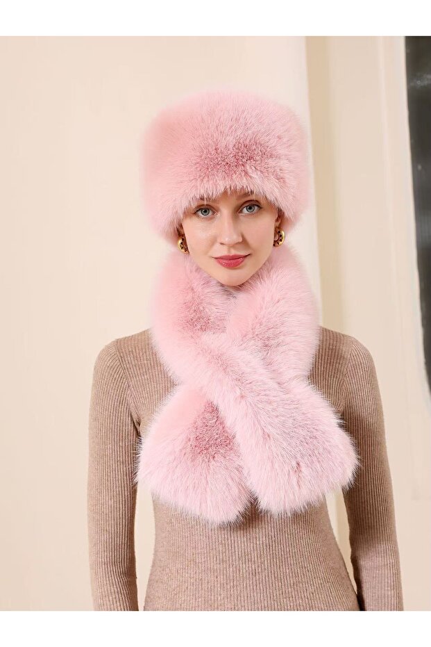 Trend Winter Eskimo Russian Slavic Style Faux Fur Plush Cloak Scarf Set