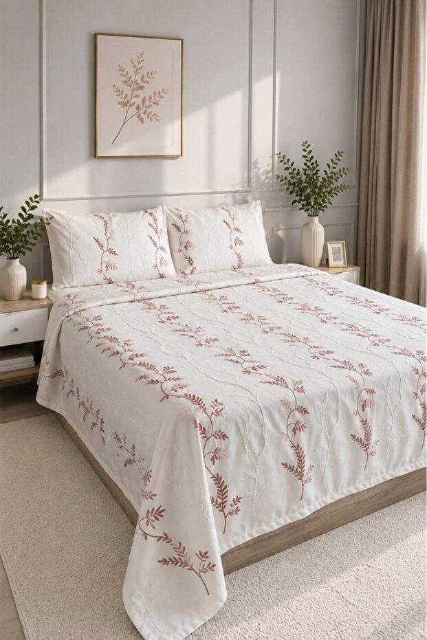 Lavita Embroidered Chenille 3 Piece Double Pique Set Powder