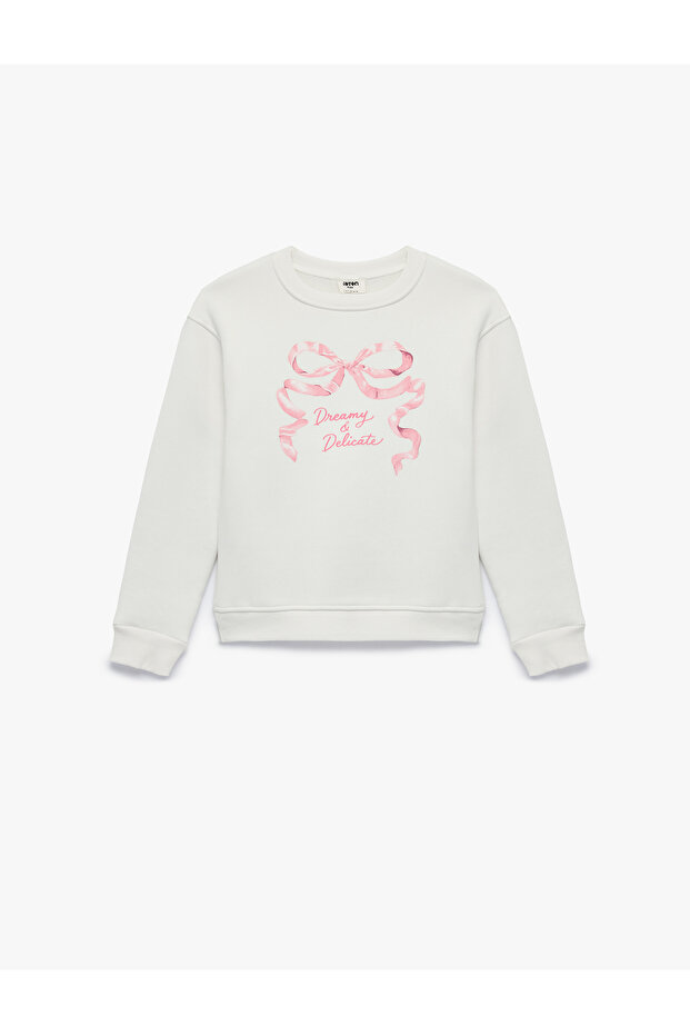 Long Sleeve Crew Neck Bow Printed Sweatshirt