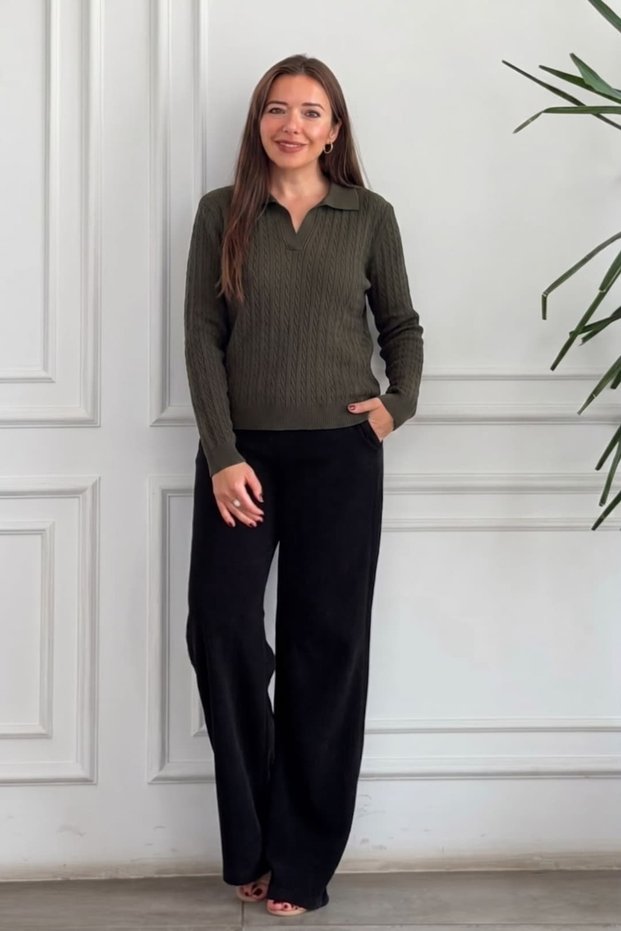 Hair Braided Polo Collar Knitwear
