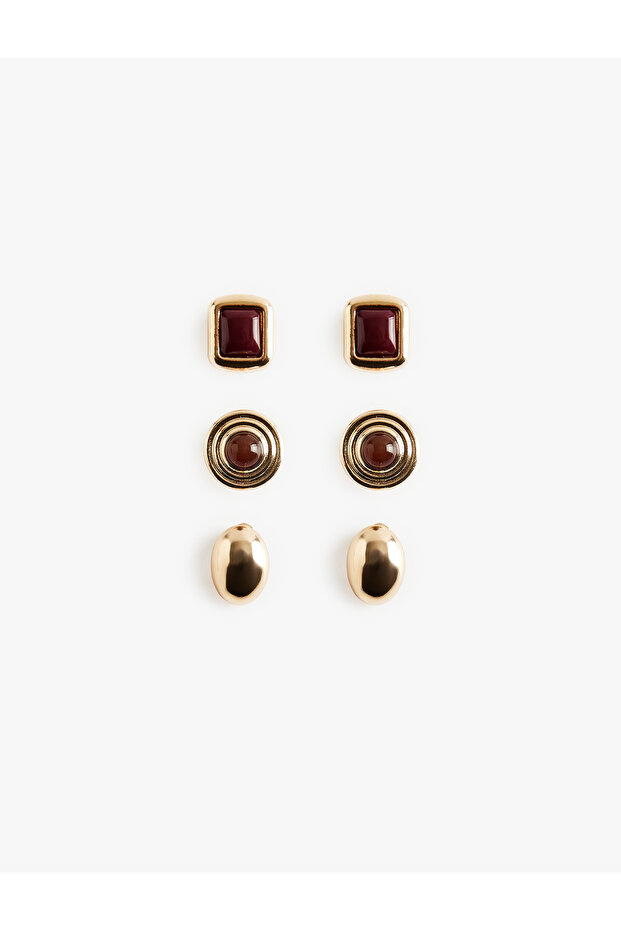 Stone Detailed 3-Piece Earring Set