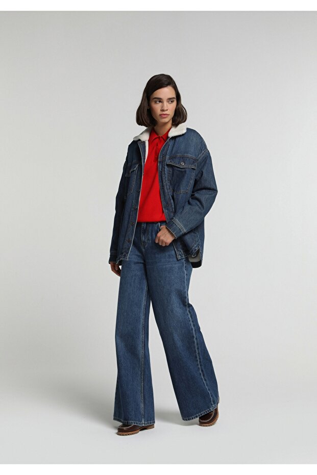 Super Wide Leg Fit Women's Mid Indigo Denim Jean Pants