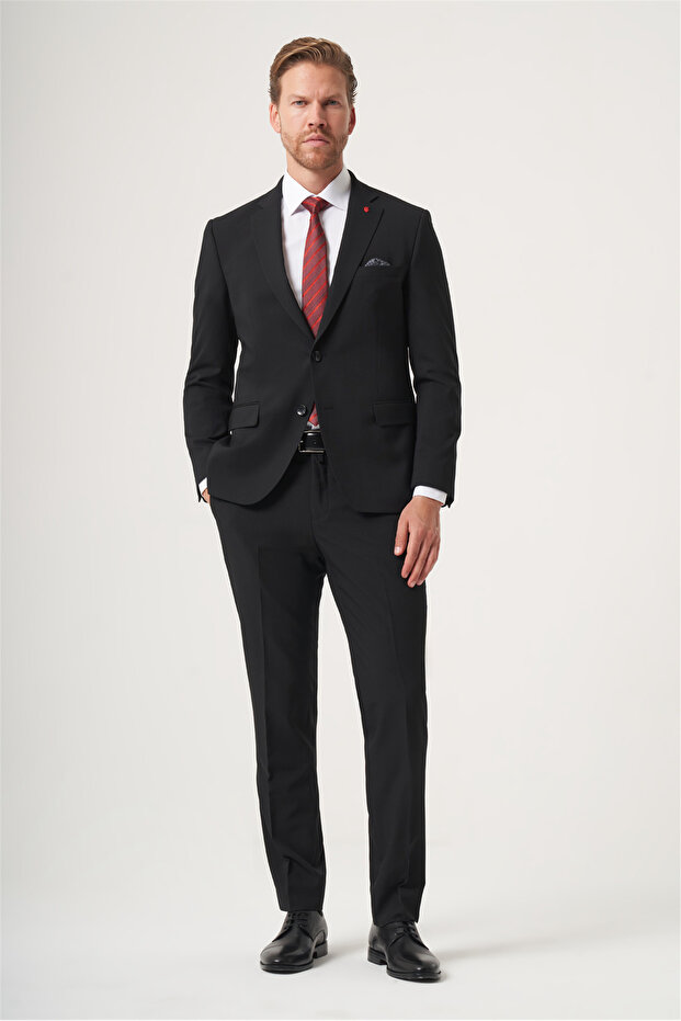 Black Mono Collar 6 Drop Slim Fit Full Lining Stretchable Suit 1001260181