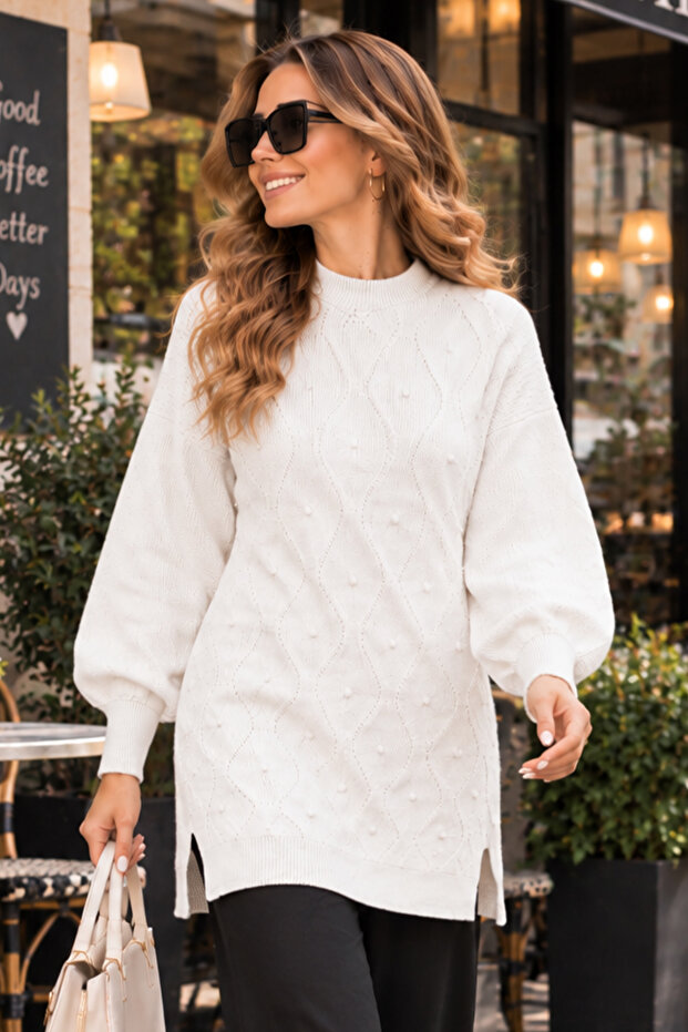 Pearl Embroidered Knitwear Sweater K6036 White