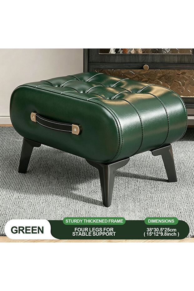 Shoe Changing Bench, Leather Footrest Ottoman, Solid Wood Stackable Portable Anti-slip Thickened Heavy Duty Home Upholstered Stool