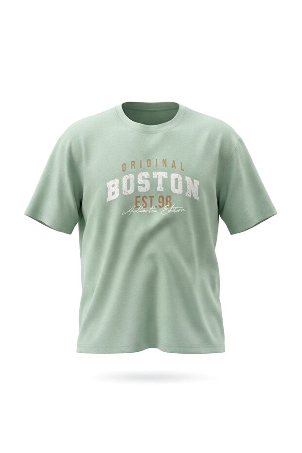 Boston Printed - Premium Fabric Unisex Oversize T-Shirt Water Green