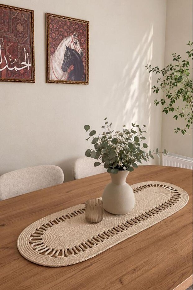Karanfil Luxury Crochet 33X100 cm Oval Runner Beige