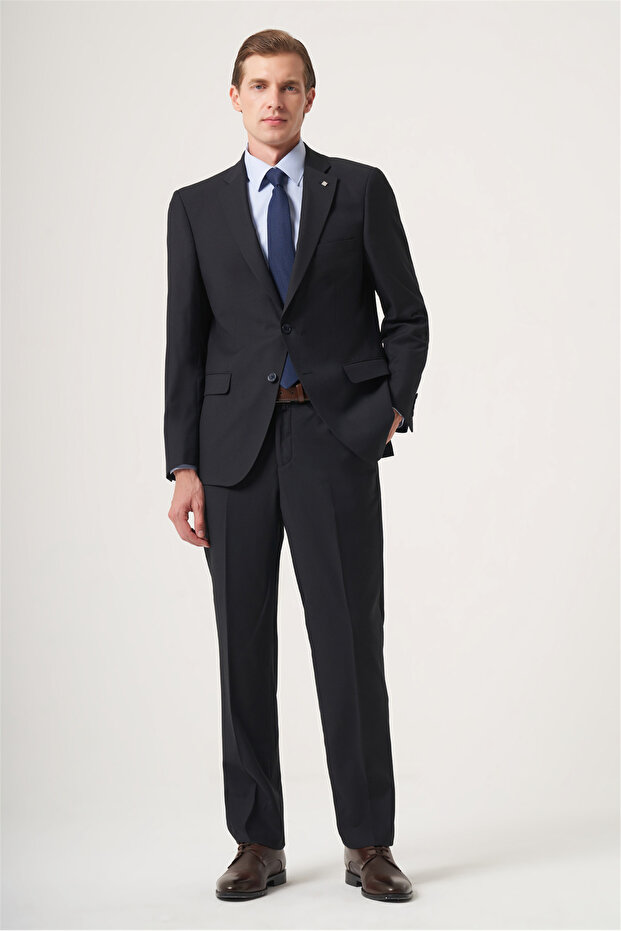 Navy Blue Mono Collar 6 Drop Comfort Fit Full Lining Flexible Suit 1001260182